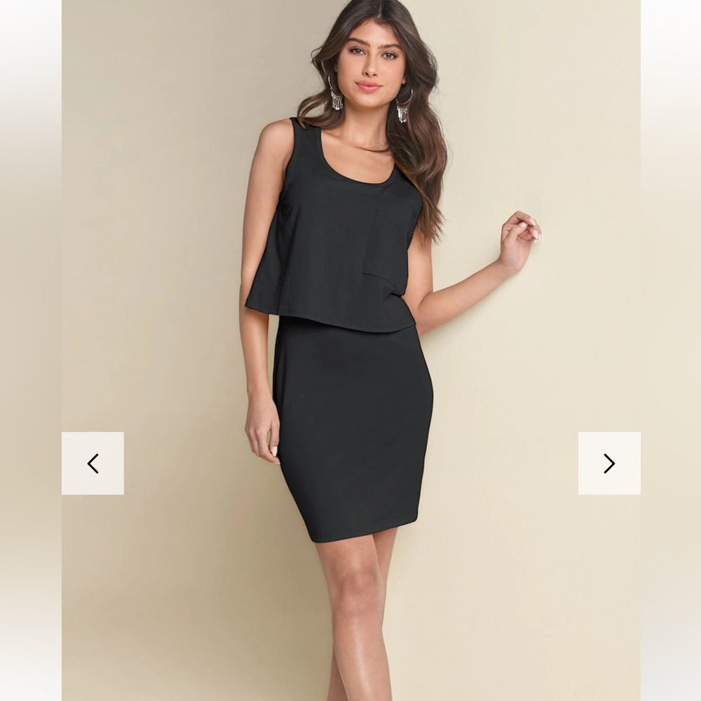VENUS Black Layered Sheath Dress